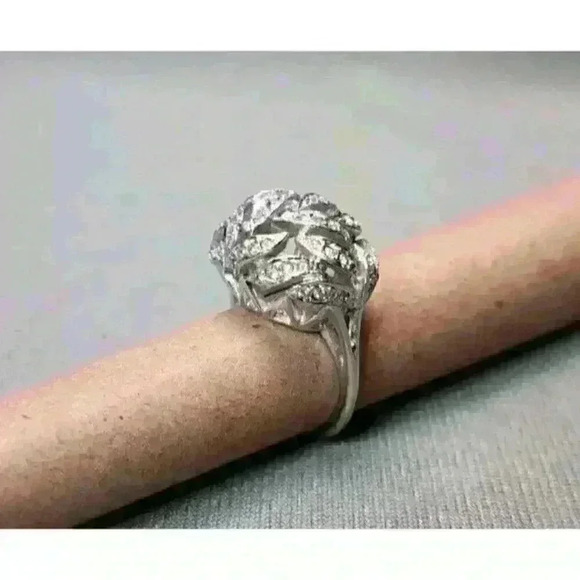 Sterling Silver Pave Leaves Dome Ring .925 Band CZ Ring Cubic Zirconia Size 8 - Picture 4 of 11